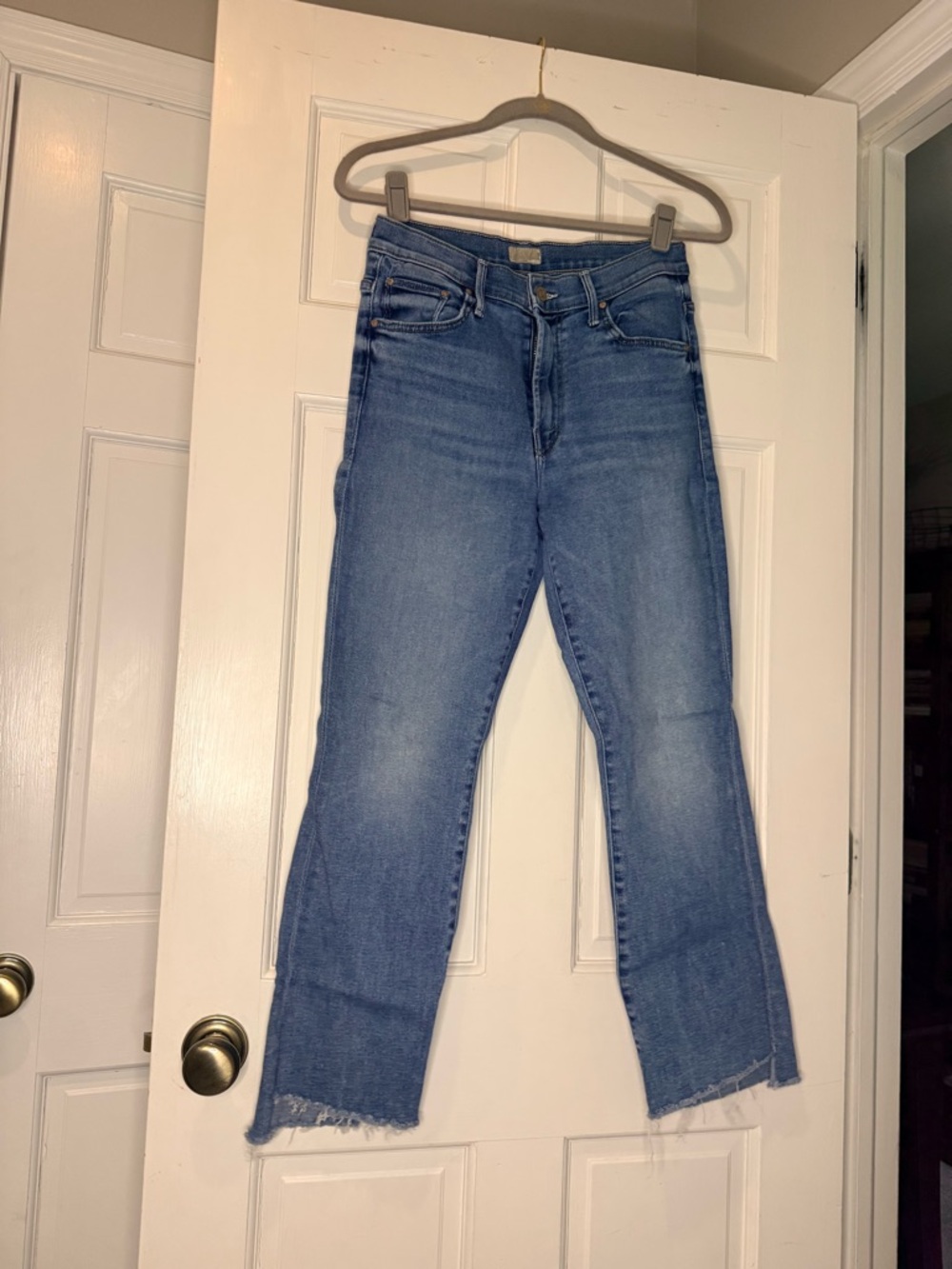 MOTHER Cropped High-Rise Straight Jeans - Light Blue